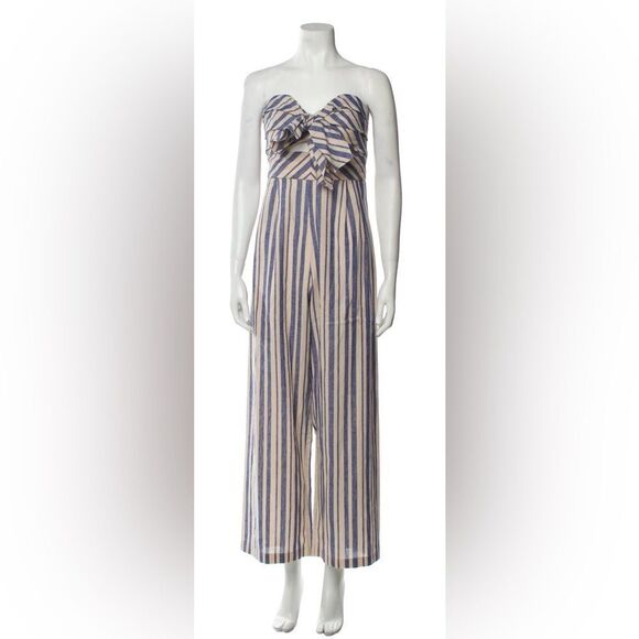 Johanna Ortiz linen/cotton blend Striped Strapless Jumpsuit, US2 - Picture 2 of 9